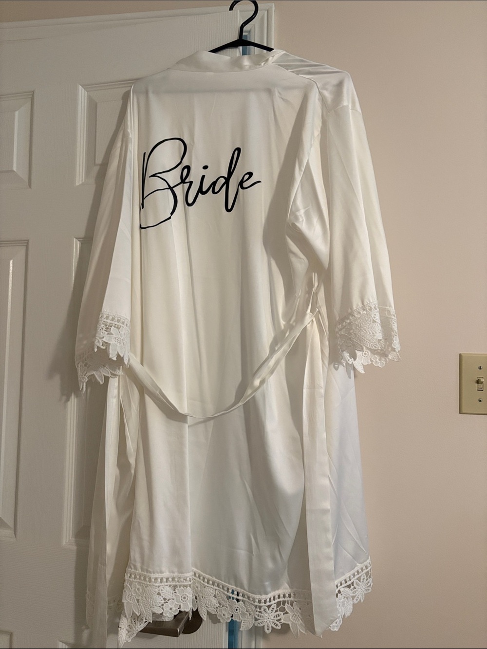 Bride Satin Lace Trim Robe - White